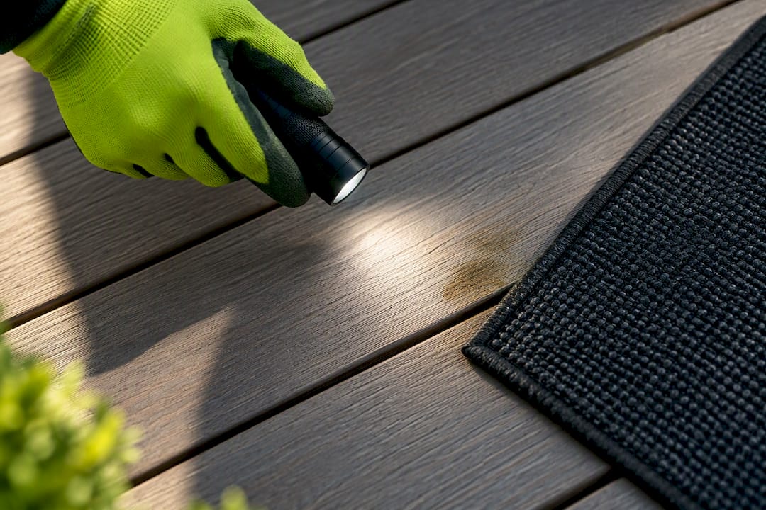 Inspecting composite deck after grilling