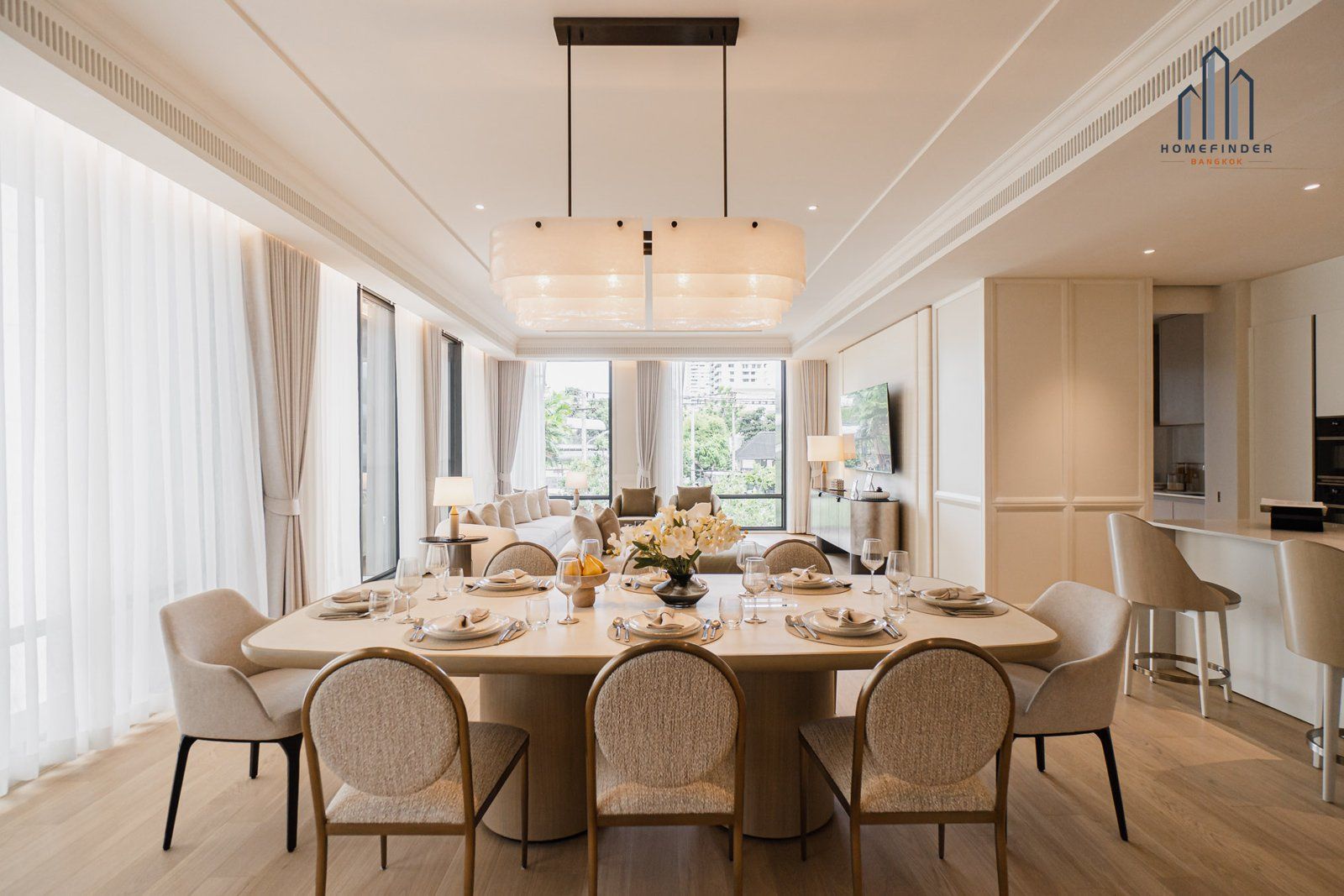 Dining and living room in the InterContinental Residences Bangkok Asoke show unit