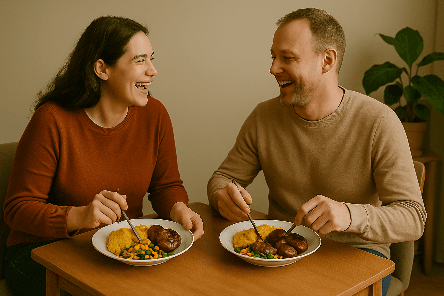 Order weekend specials for delivery | Weekend Specials “Happy couple enjoying a cozy dinner together – highlighting Skope Kitchens' indulgent weekend special menus.