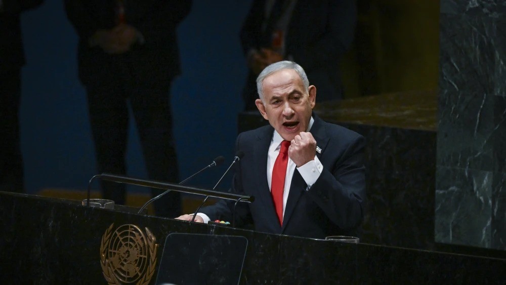 Israeli Prime Minister Benjamin Netanyahu speaks at the United Nations in New York City, Sept. 24, 2026. Credit: Arie Leib Abrams/Flash90.