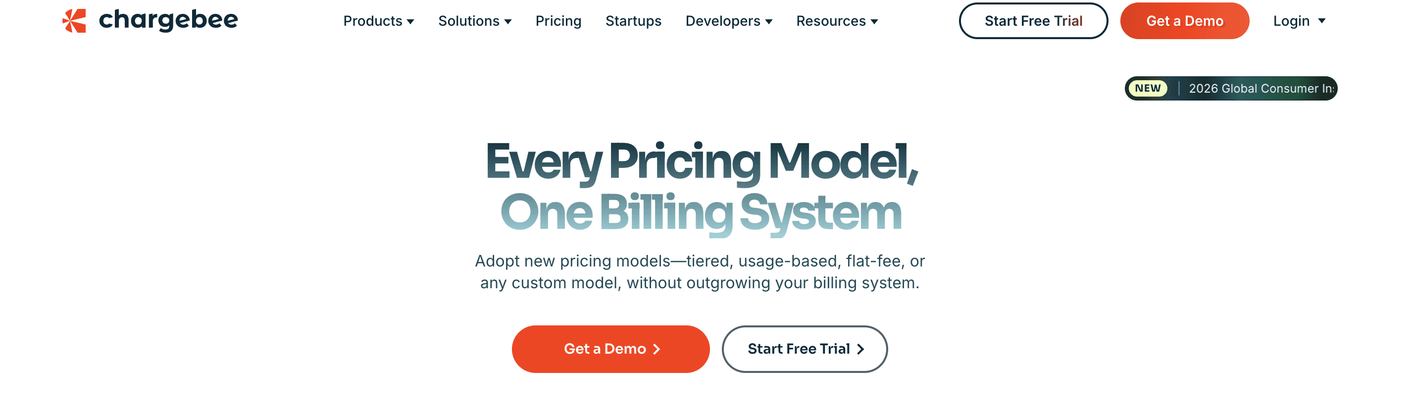 A snapshot or chargebee's homepage