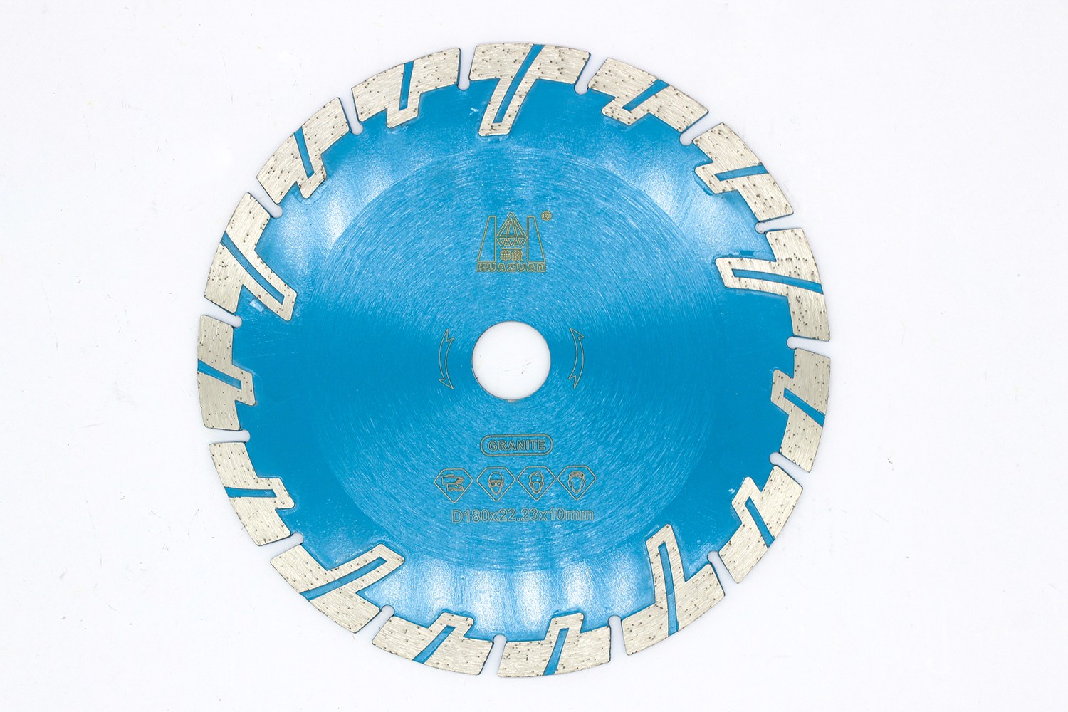 Full view of a Sintered T Type Segmented Blade with protective teeth for cutting various stones.