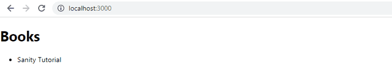 sanity tutorial book being displayed on a localhost:3000 webpage
