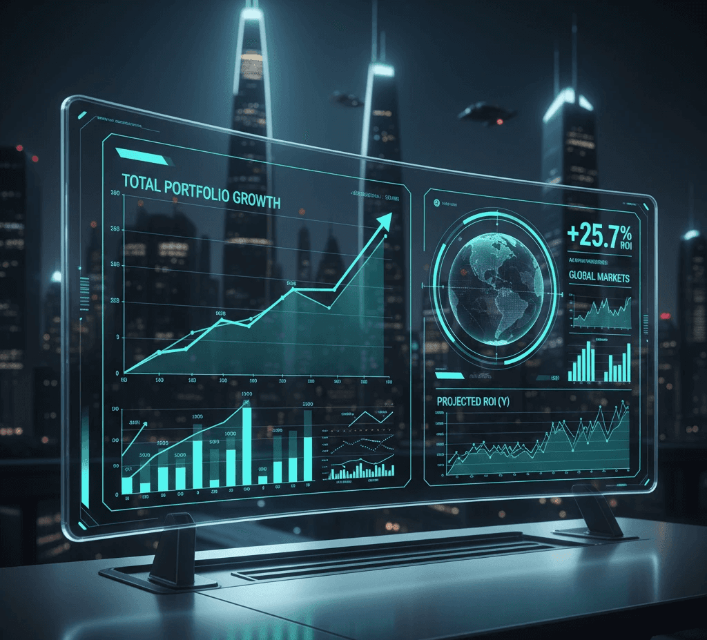 Illustration of a campaign forecast calculator dashboard. A free AI marketing tool by Mahendra R for projecting ROI and CPA.