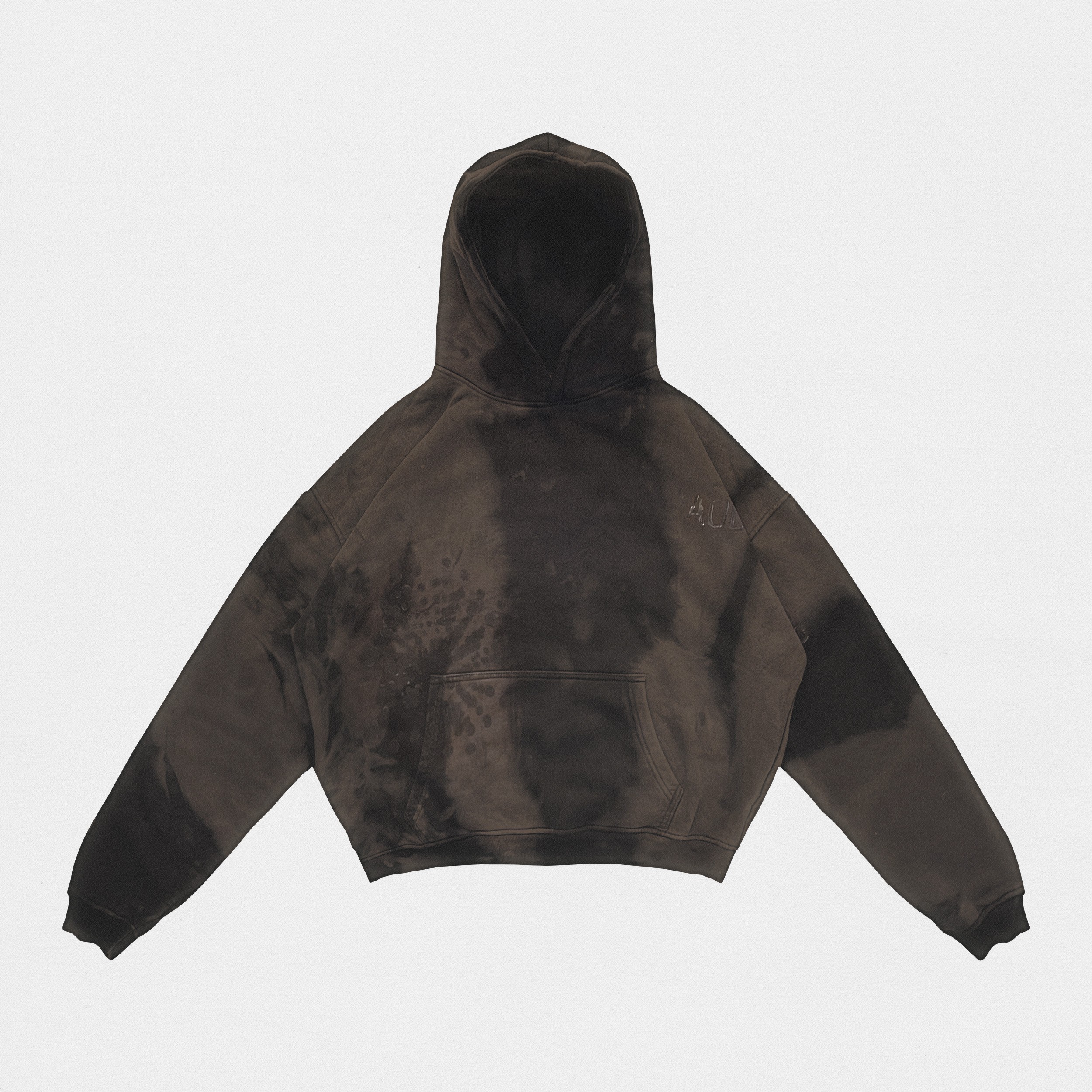 Front packshot of a brown hoodie on white background