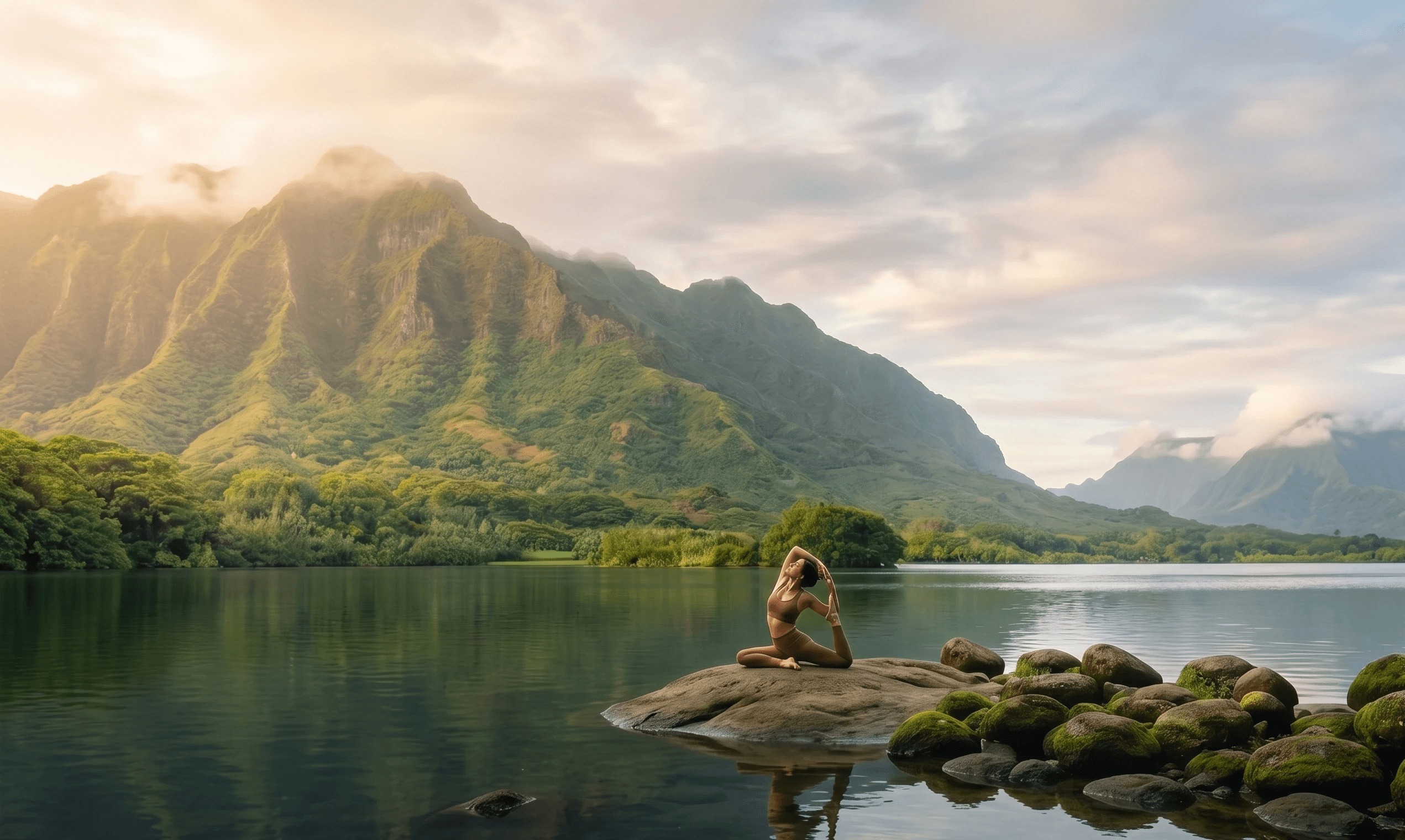 person standing on green grass field near body of water during daytime