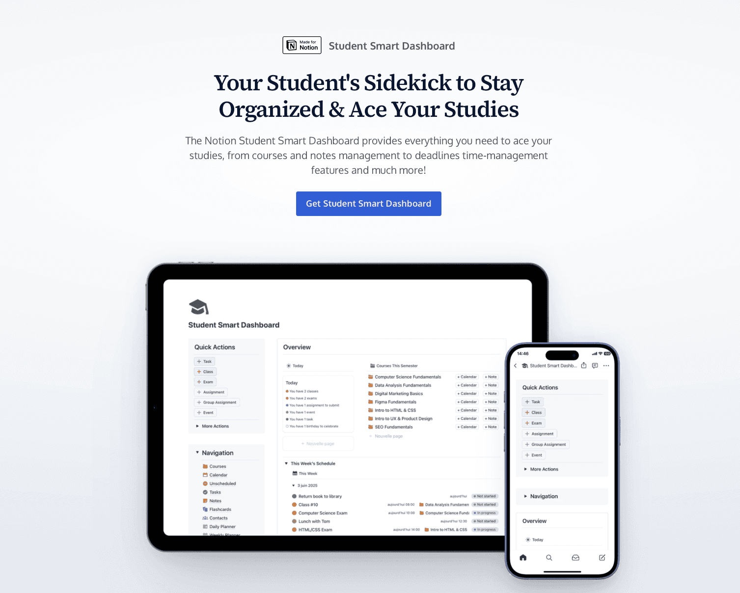 7 Best Notion Student Dashboard Ideas for 2025 - Student Smart Dashboard by Blockspad