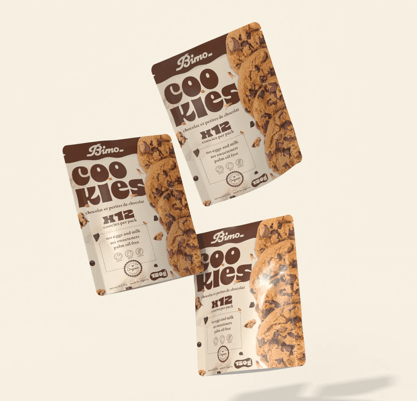 a photo of a packaging design, for a cookies brand designed by me