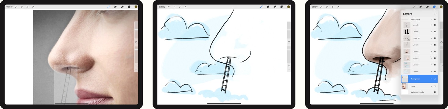 Composing a shot in Procreate from multiple images