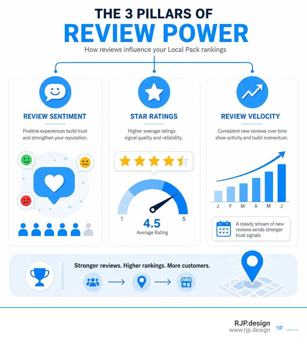 Infographic breaking down review sentiment, star ratings, and review velocity infographic