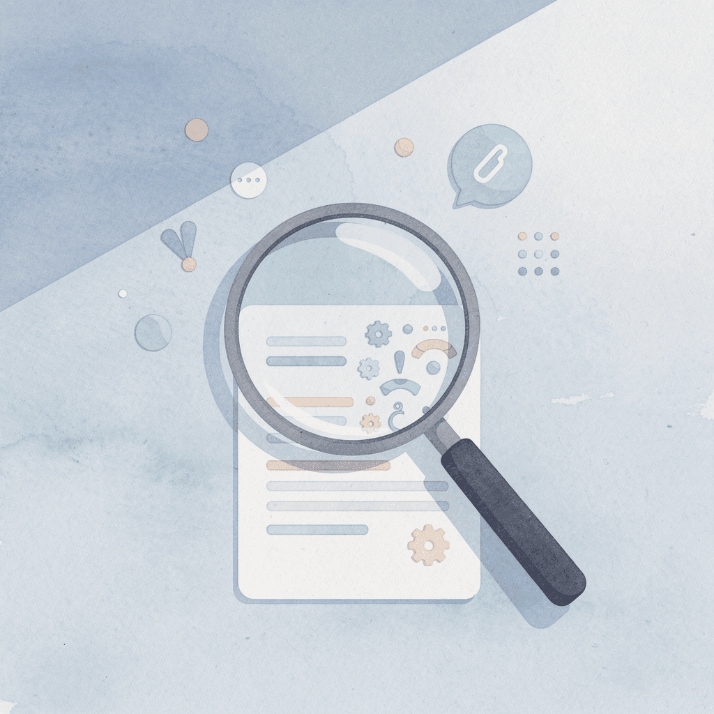 Magnifying glass examining design file details for print readiness