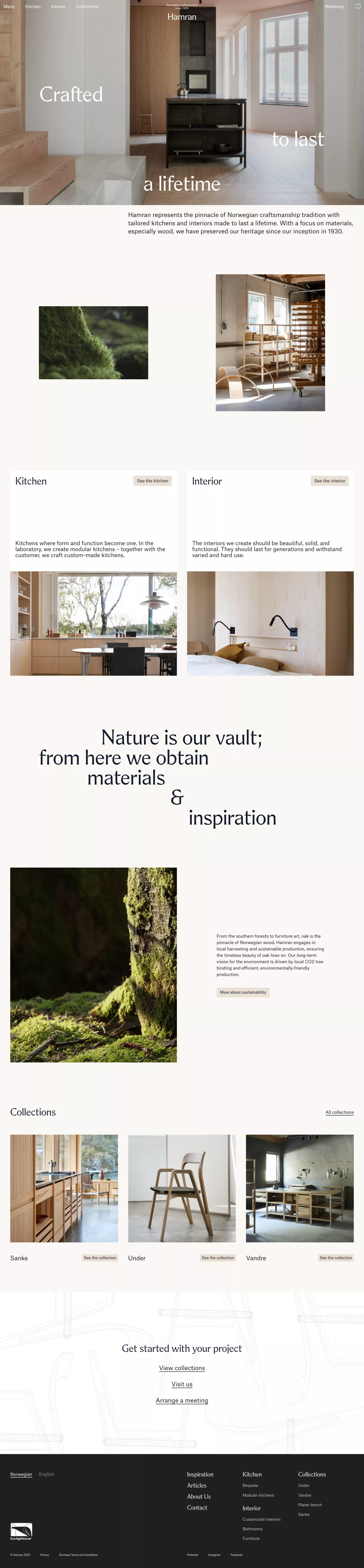 Skreddersydd kjøkken og interiør. Norsk landing page screenshot showcasing Design and Furniture & Interiors design