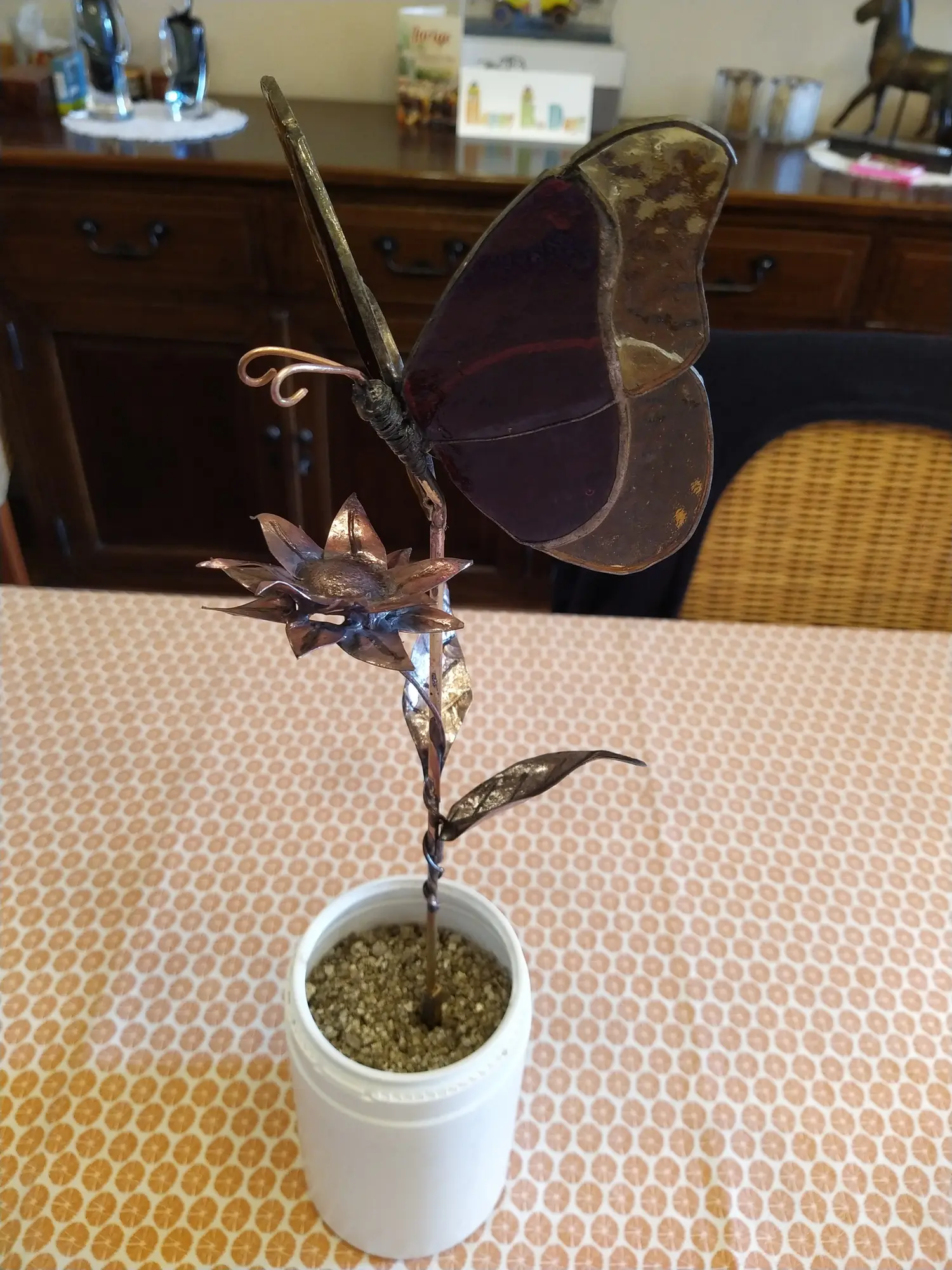 Vlinder met bloem uit messing - Eigen creatie