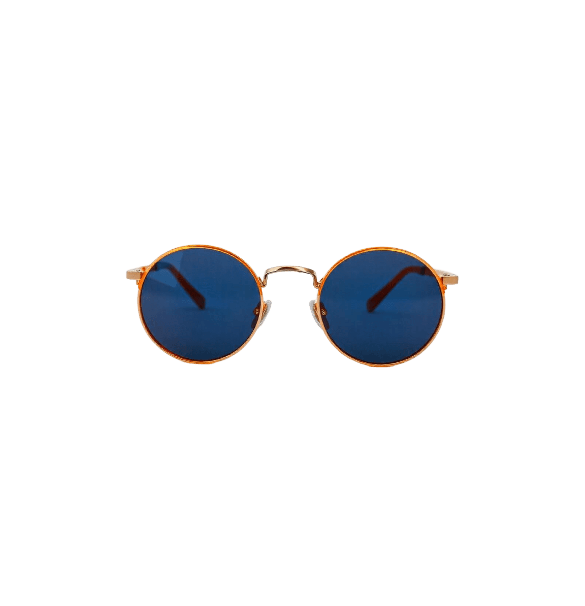Oval sunglasses with metal brown frame and blue lens