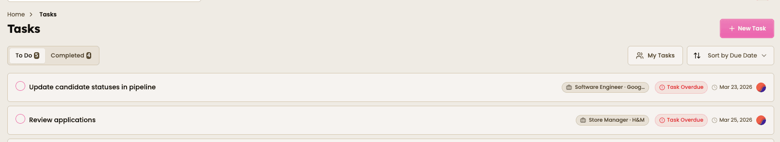 tasks in happlicant