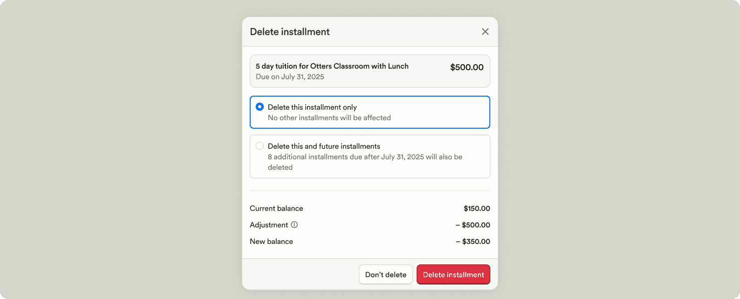 Deleting installments