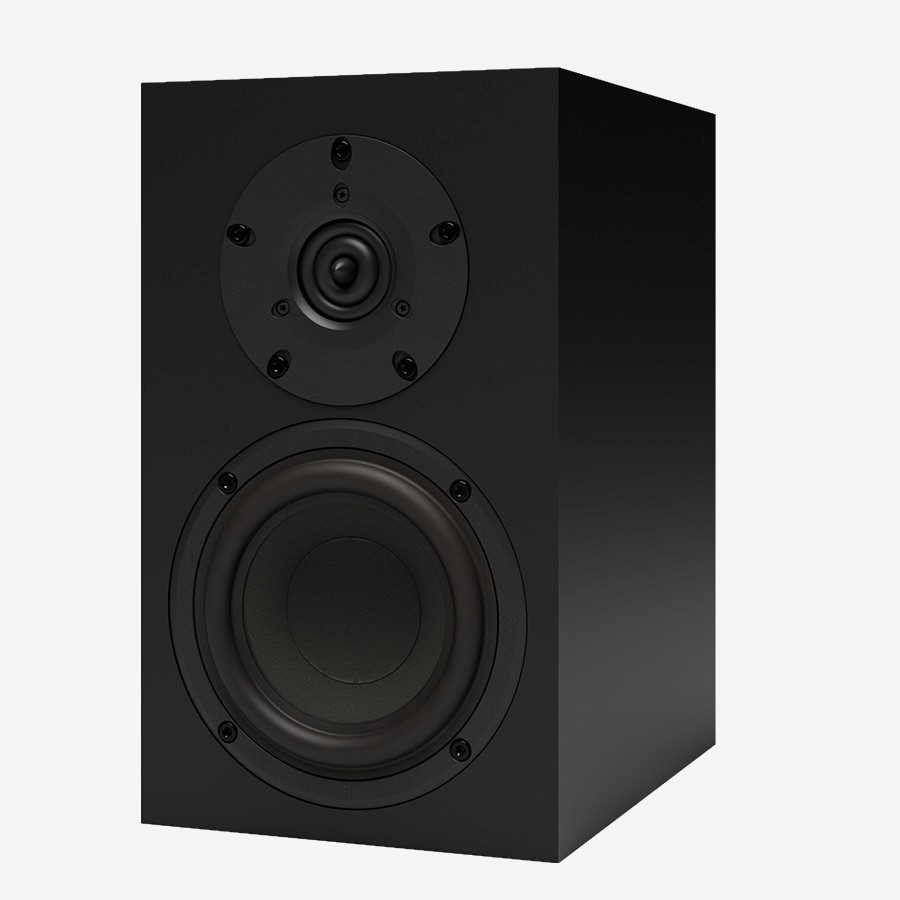 Black bookshelf speaker with tweeter and woofer