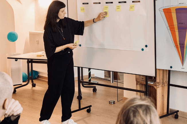 Simone Engelhardt erläutert in einem Futures Journalism Workshopim Media Lab Ansbach die STEEP-Taxonomie 