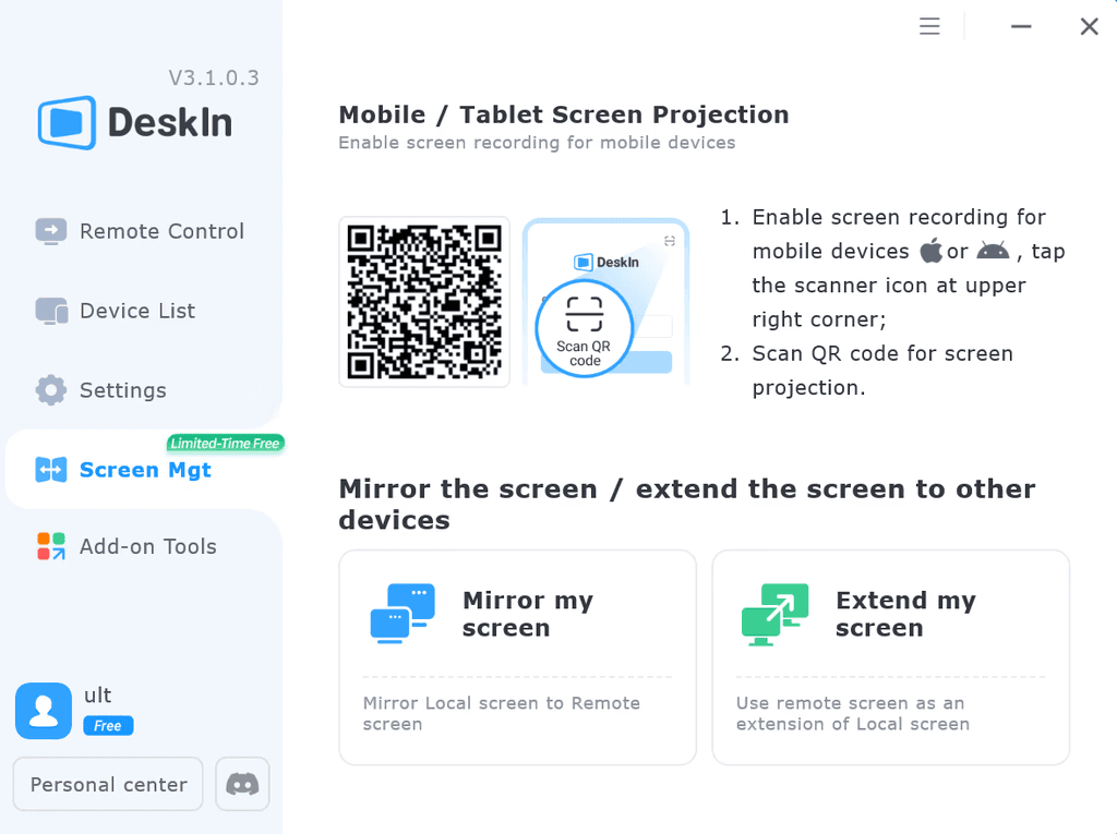DeskIn extended screen setup