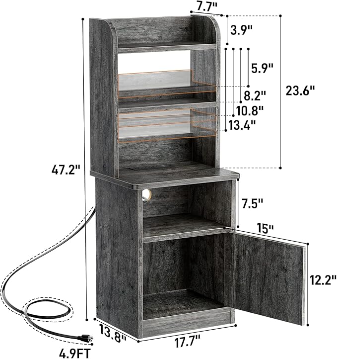 Elegant tall nightstand with charging station with ample storage space and a timeless design.