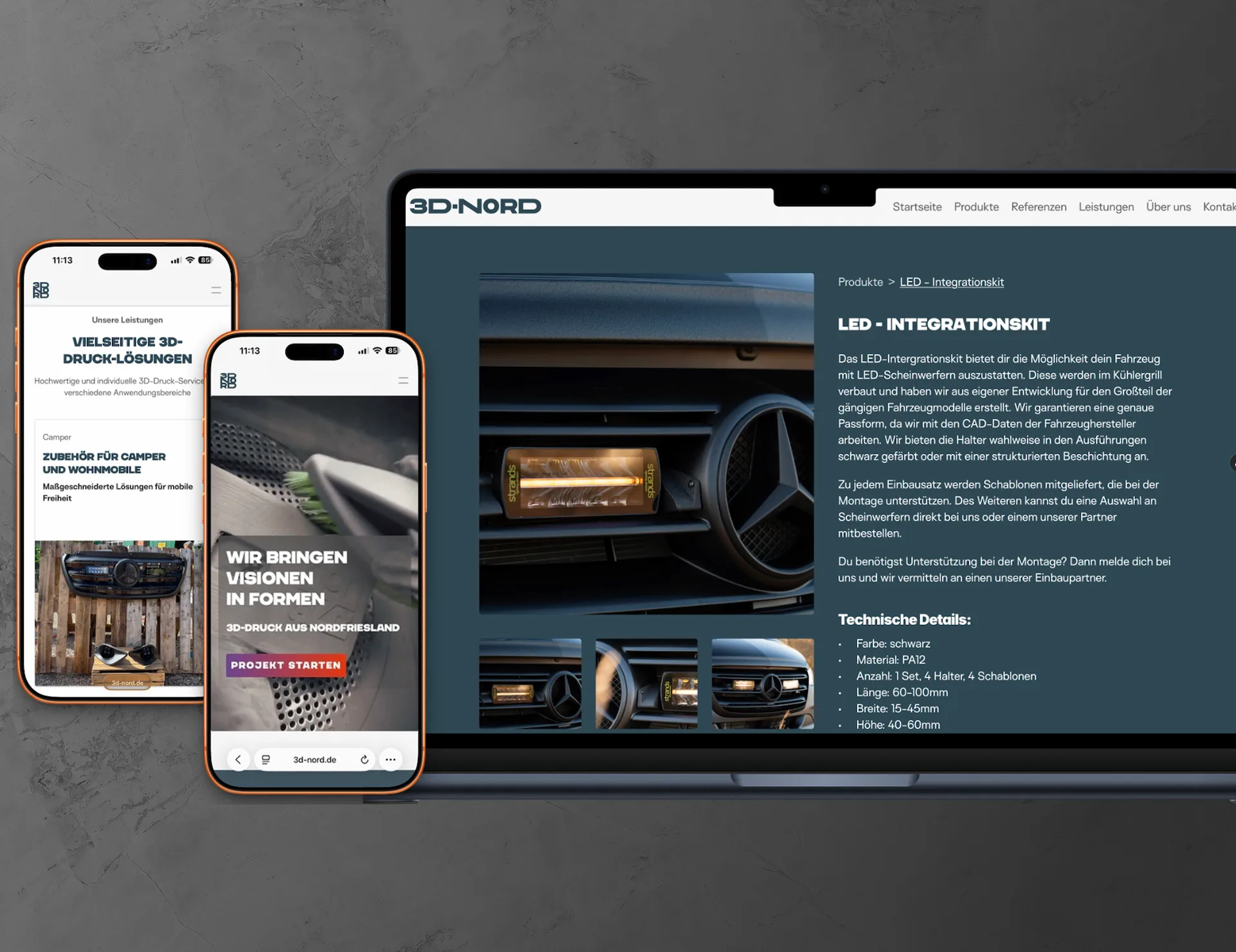 Mockups von der Website 3D-Nord