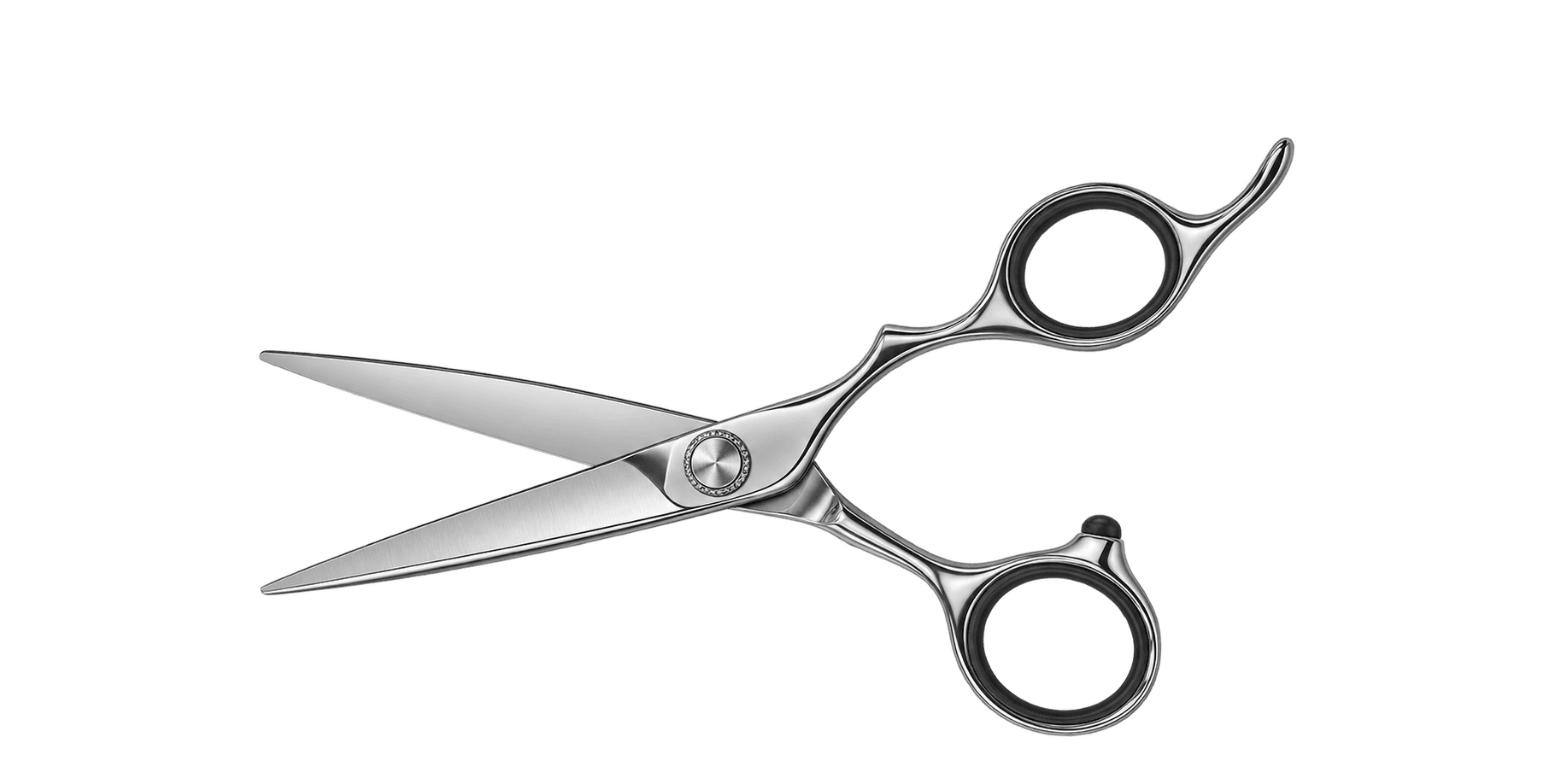 A stylist's silver scissor shears open and ready to cut hair