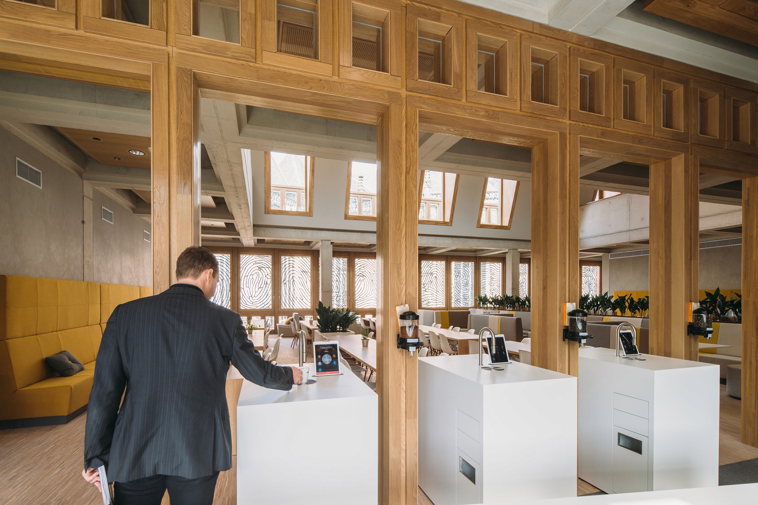 Interior photo of the employees restaurant inside the offices of the city hall