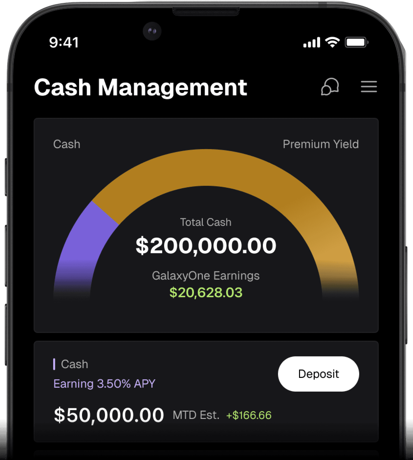 GalaxyOne Cash: 3.50% APY, High-Yield Cash Account. Auto-Reinvest Interest  in Bitcoin.