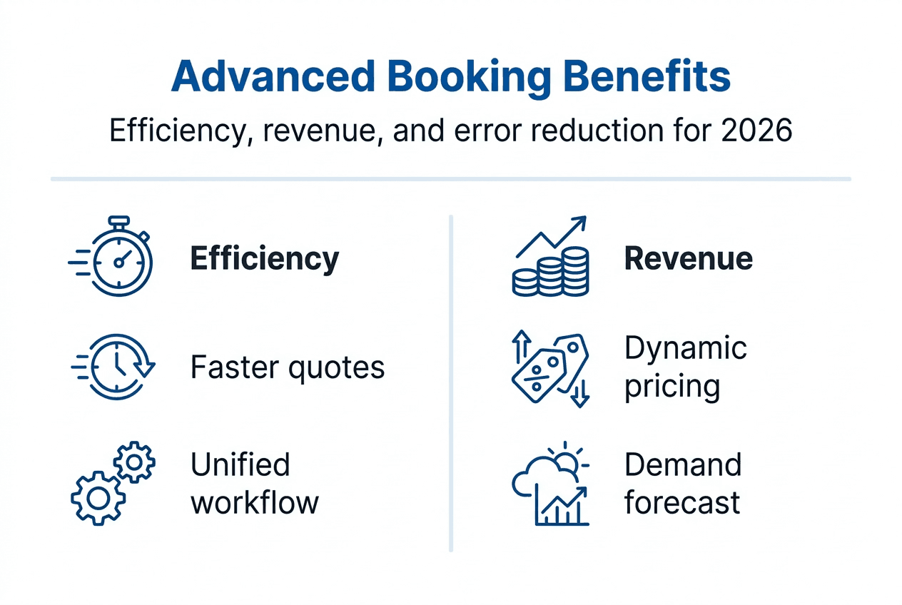 Infographic of advanced booking benefits split by category