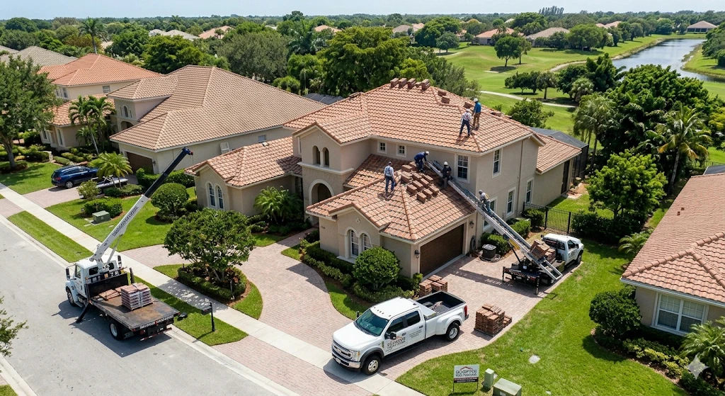 Roofing contractor Pembroke Pines FL — tile roof replacement on residential home in Chapel Trail by Roofing Network licensed contractor