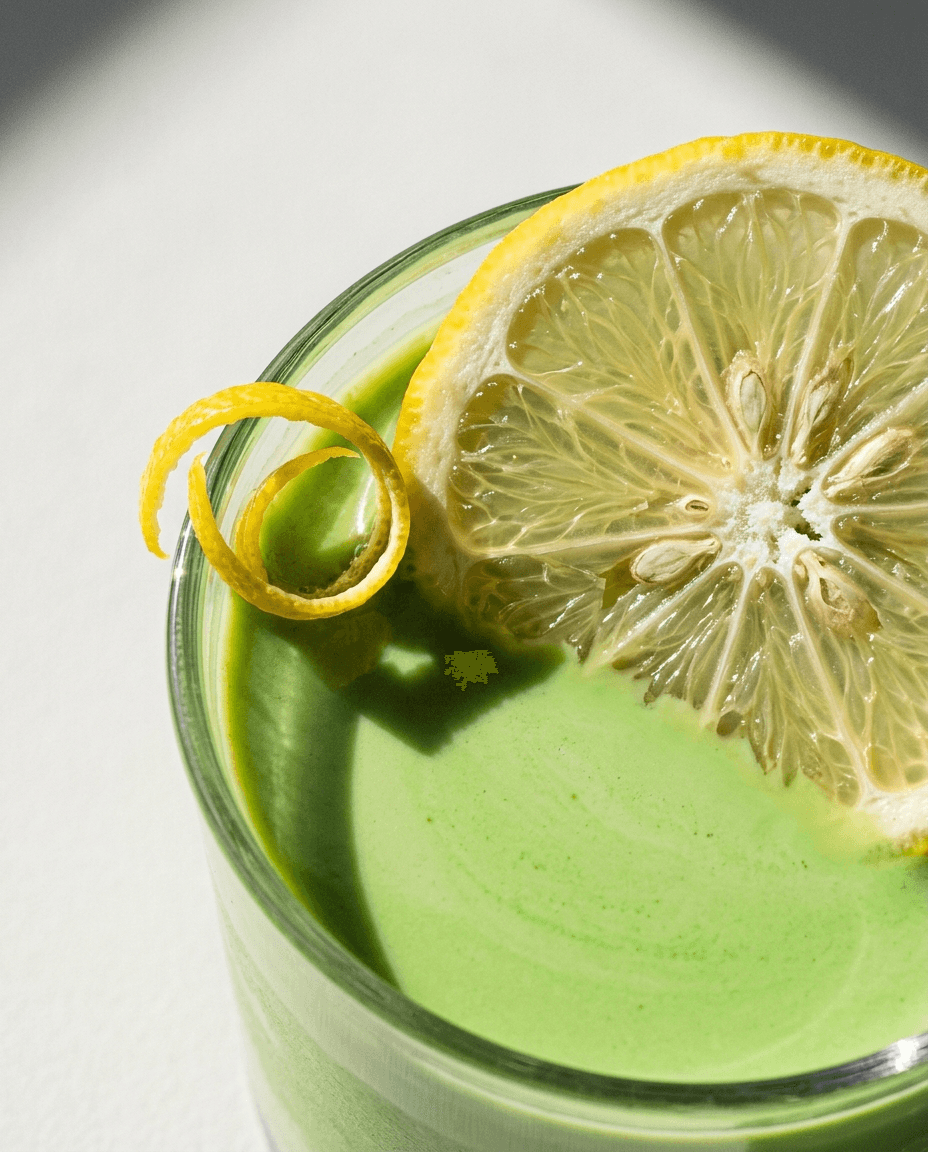 yuzu matcha latte with citrus wheel