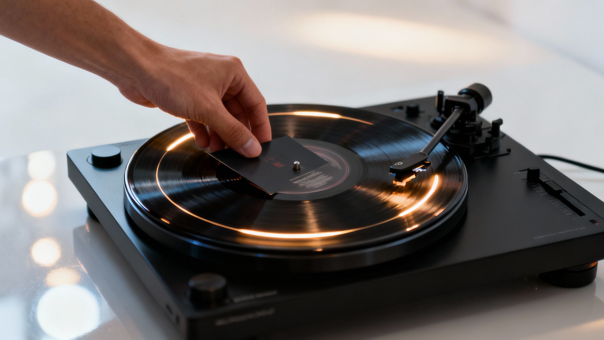 A person listening to music on headphones while looking at a laptop, selecting a beat.