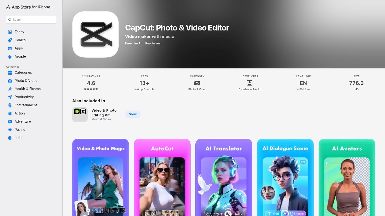 Screenshot from https://apps.apple.com/us/app/capcut-video-editor/id1500855883