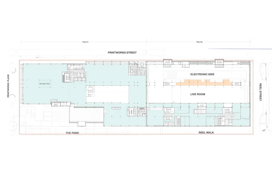Printworks redevelopment project map. 2024 - Credits : Hawkins\Brown