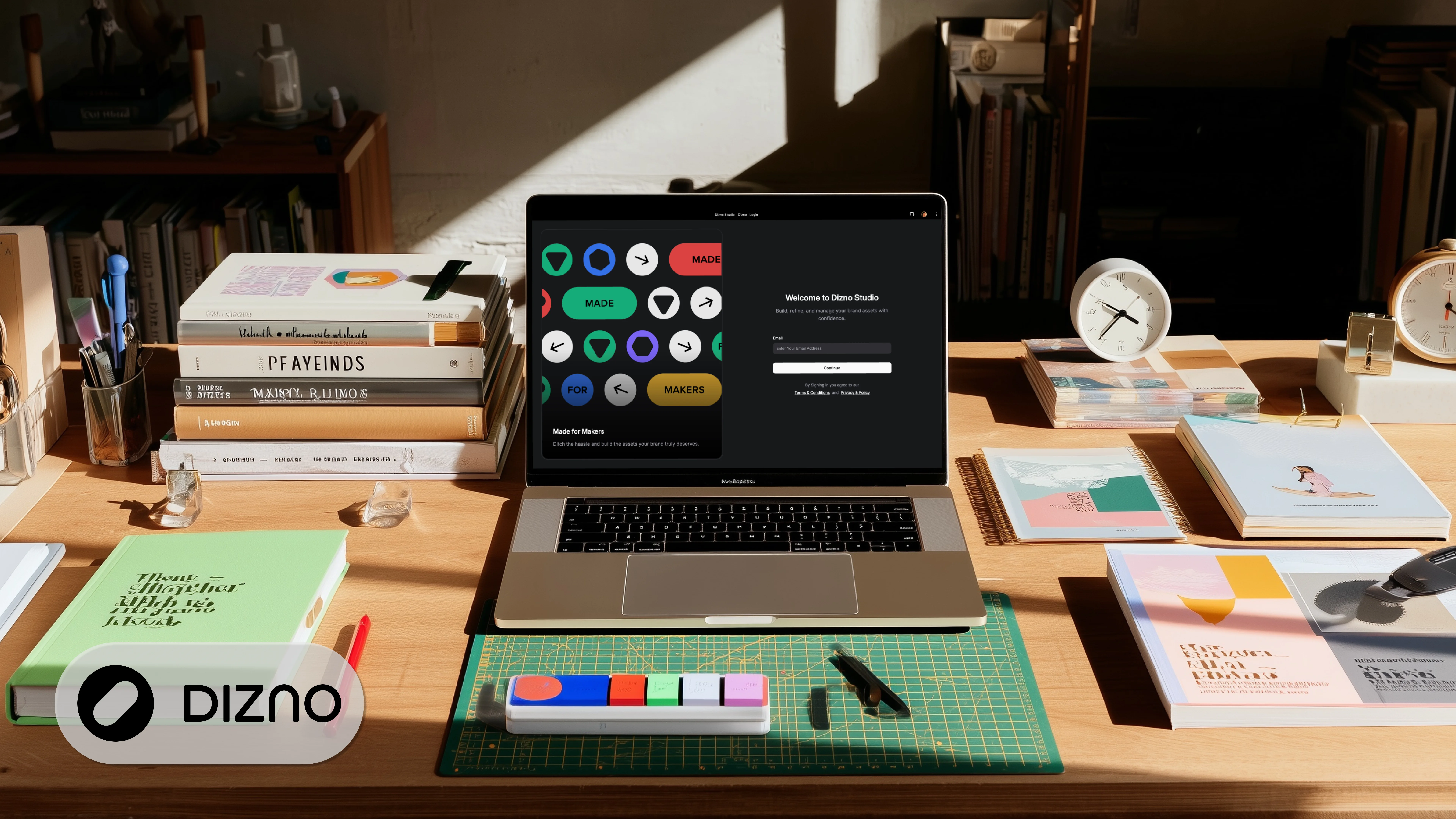 Brand management software workflow showing centralized logos, colors, templates, and team collaboration