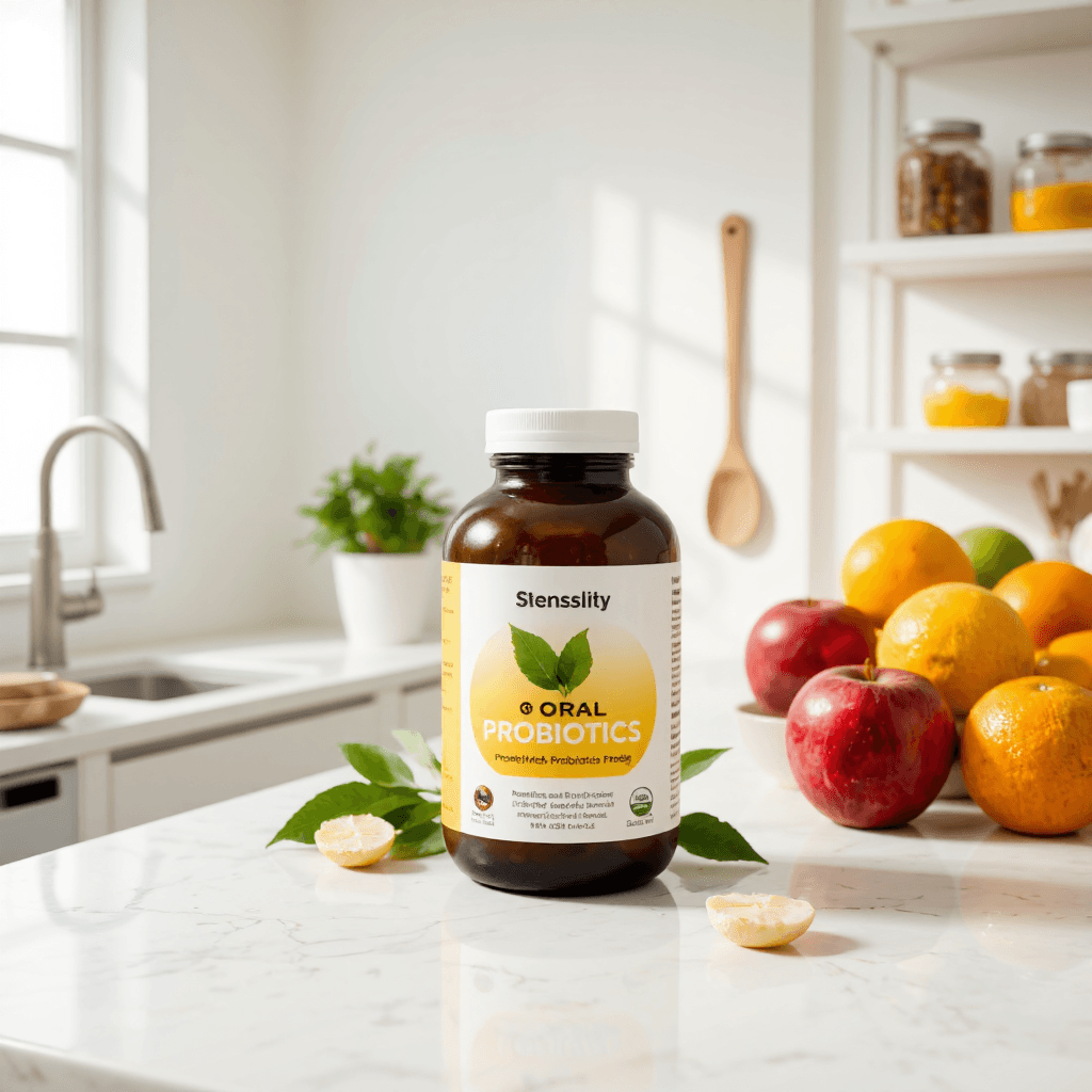 product photography of bottle of oral probiotics