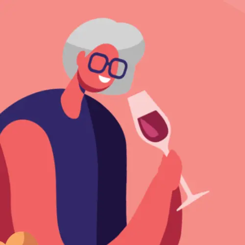 illustratie van oudere dame die het glas heft