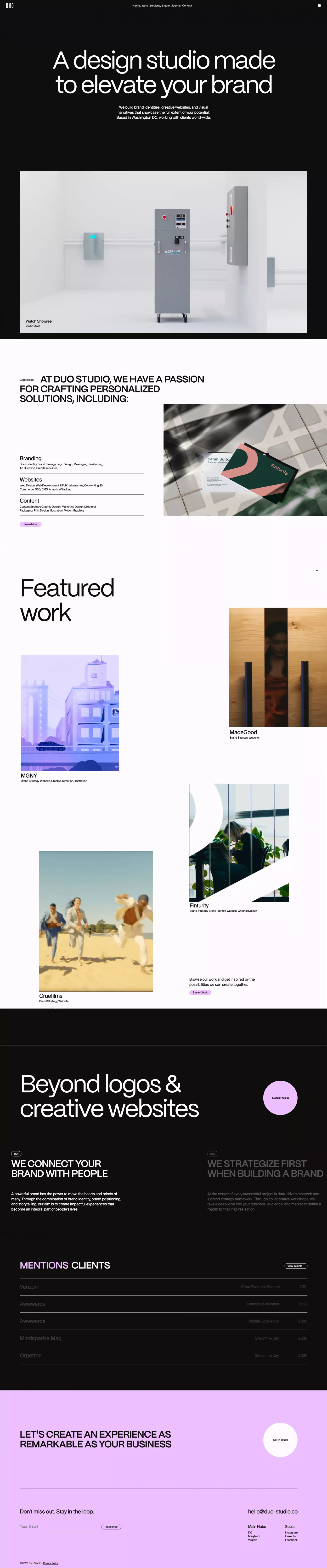 Duo Studio portfolio page screenshot showcasing Design and Tech design