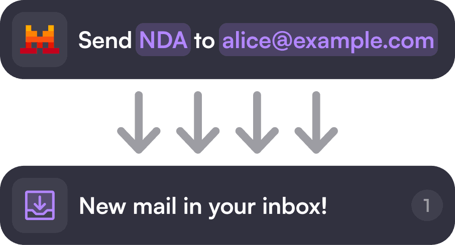 Mistral sending an NDA via email resulting in a new mail notification.