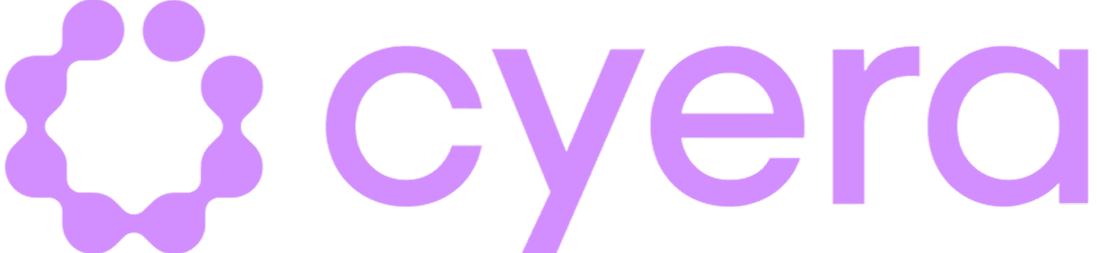 Cyera logo: purple wordmark beside a ring of linked dots forming a circle
