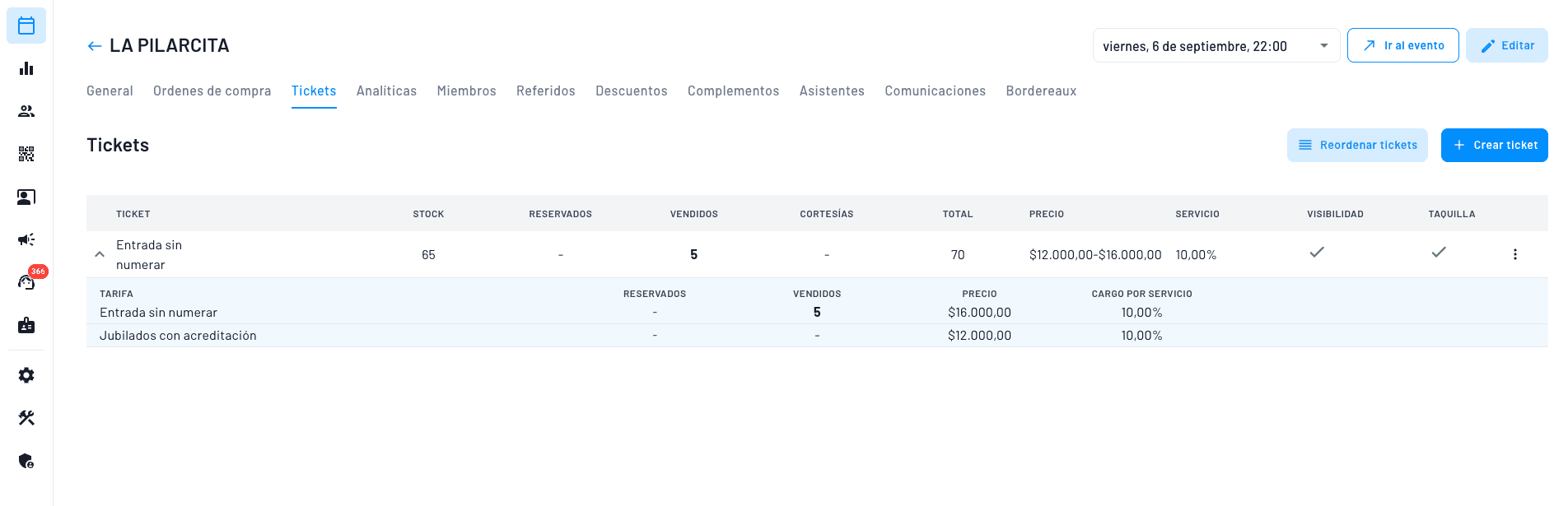 permitimos flexibilidad completa para armar distintos formatos de tarifas con cada entrada o asientos en un mapa
