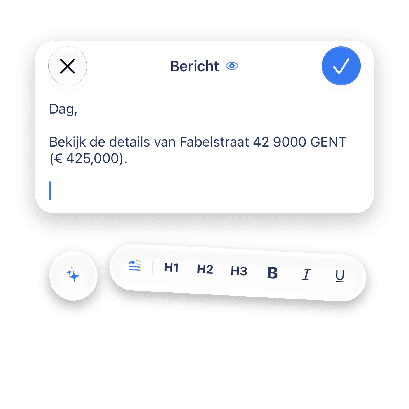 De e-mailkaart met de nieuwe opmaakwerkbalk eronder