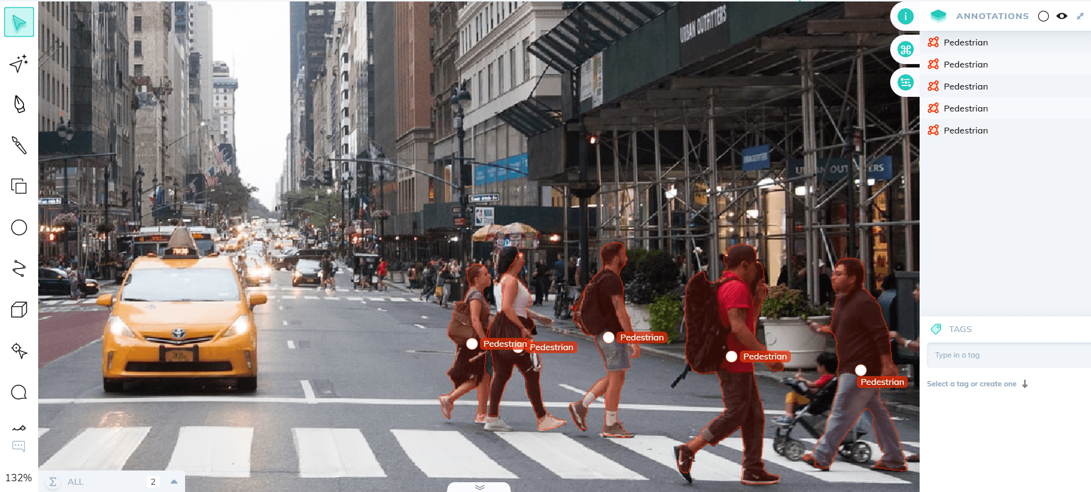 Image annotation of pedestrians for autonomous vehicles