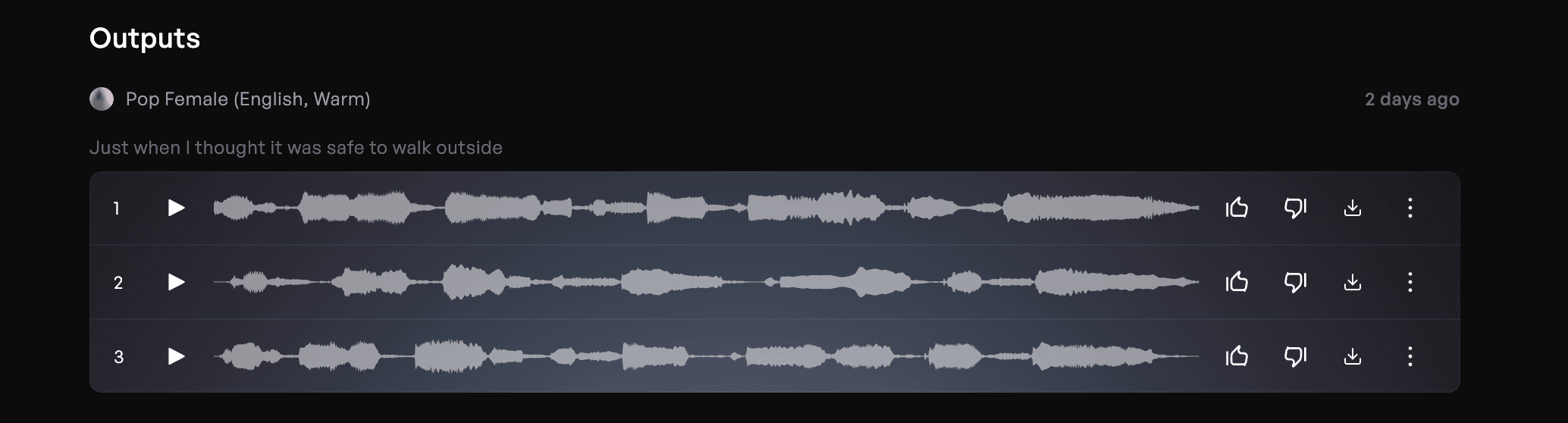 The vocal outputs from the Kits AI text to voice generator tool