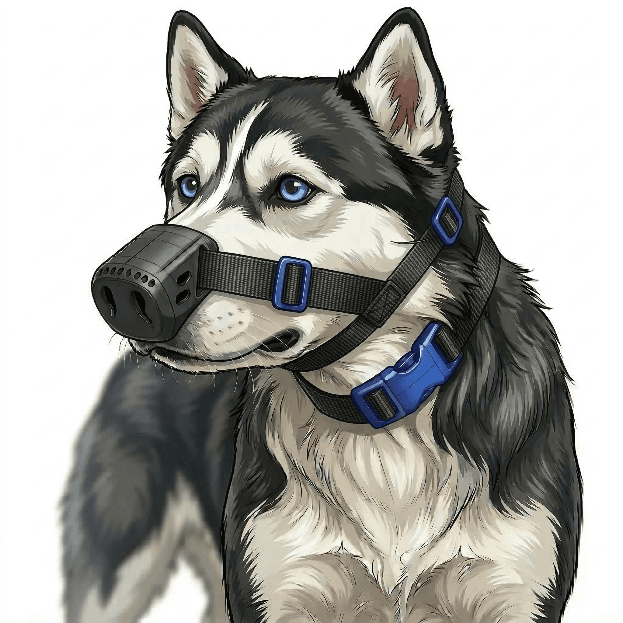 Husky comfortably wearing a SnoutCover nose protector