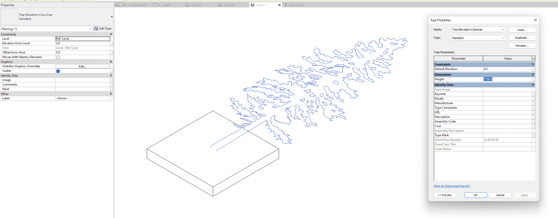 Nested sectional DWG showing height at 7100 mm.