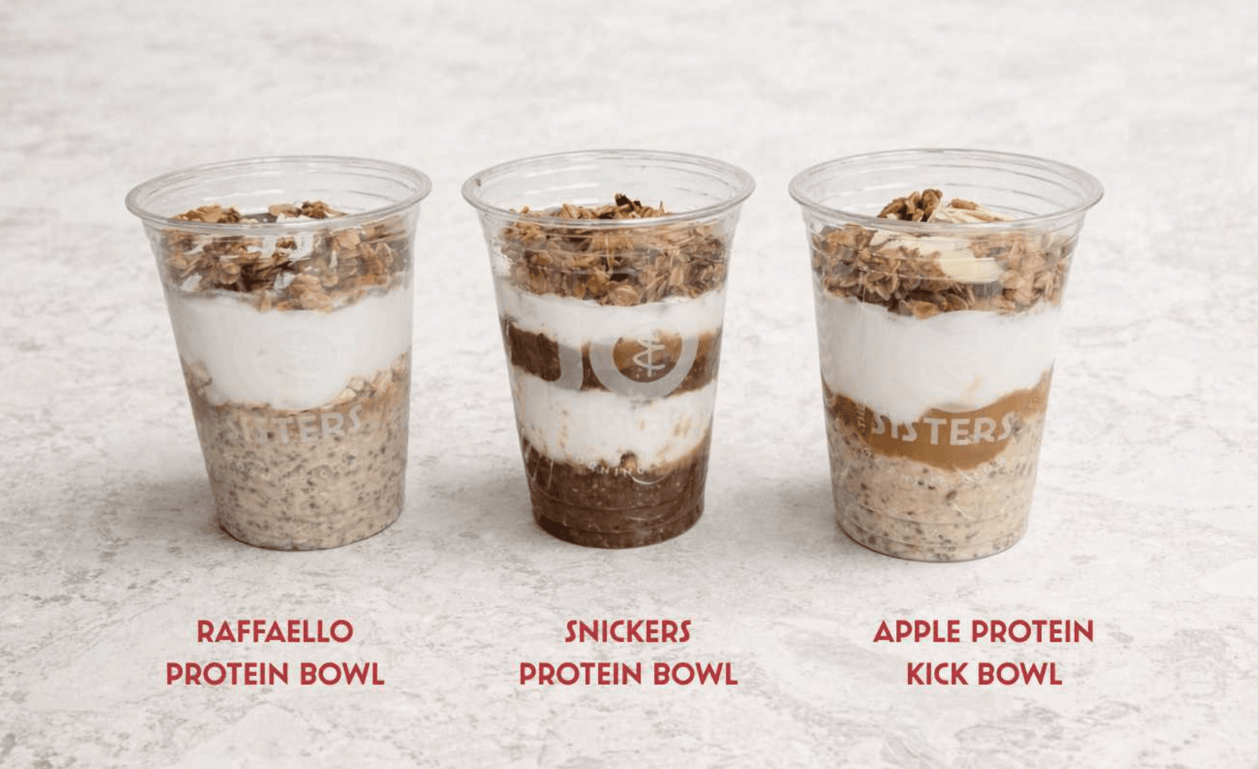 Raffaello, Snickers and Apple Protein breakfast bowls at Jo & The Sisters
