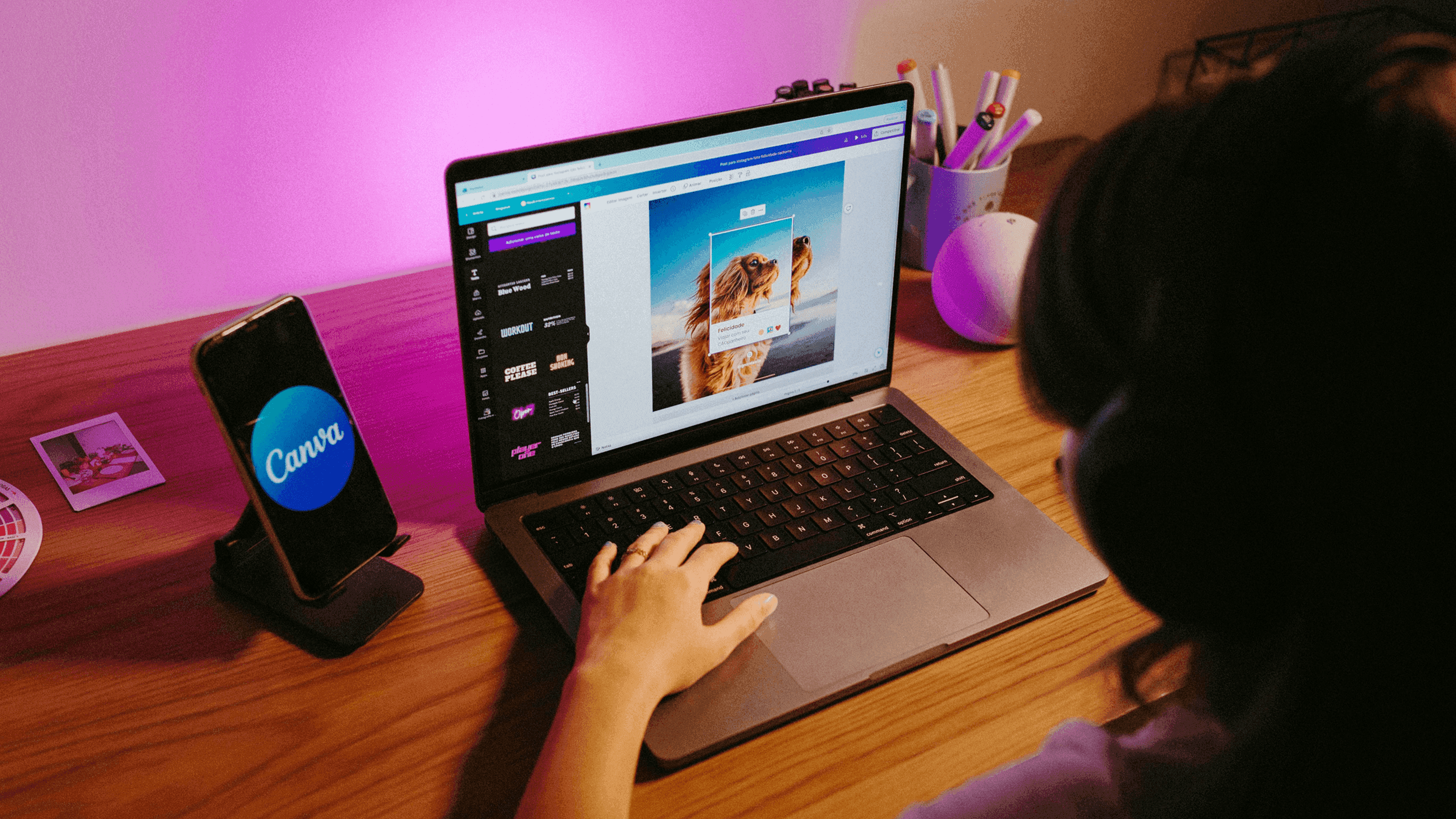 Woman using canva app on multiple devices - How Long Does A Document Review Take