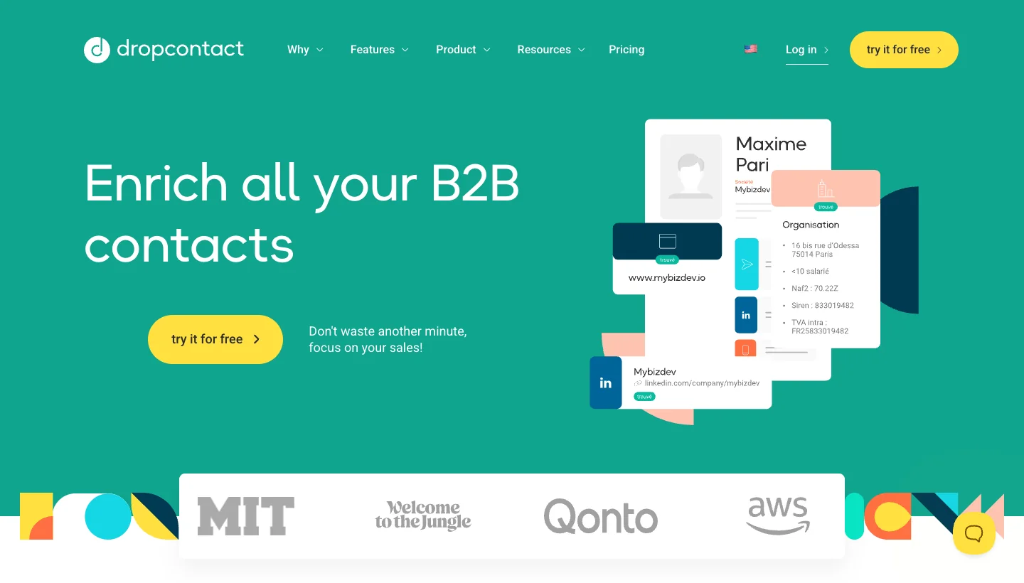 Dropcontact homepage: GDPR-compliant B2B email enrichment and verification tool