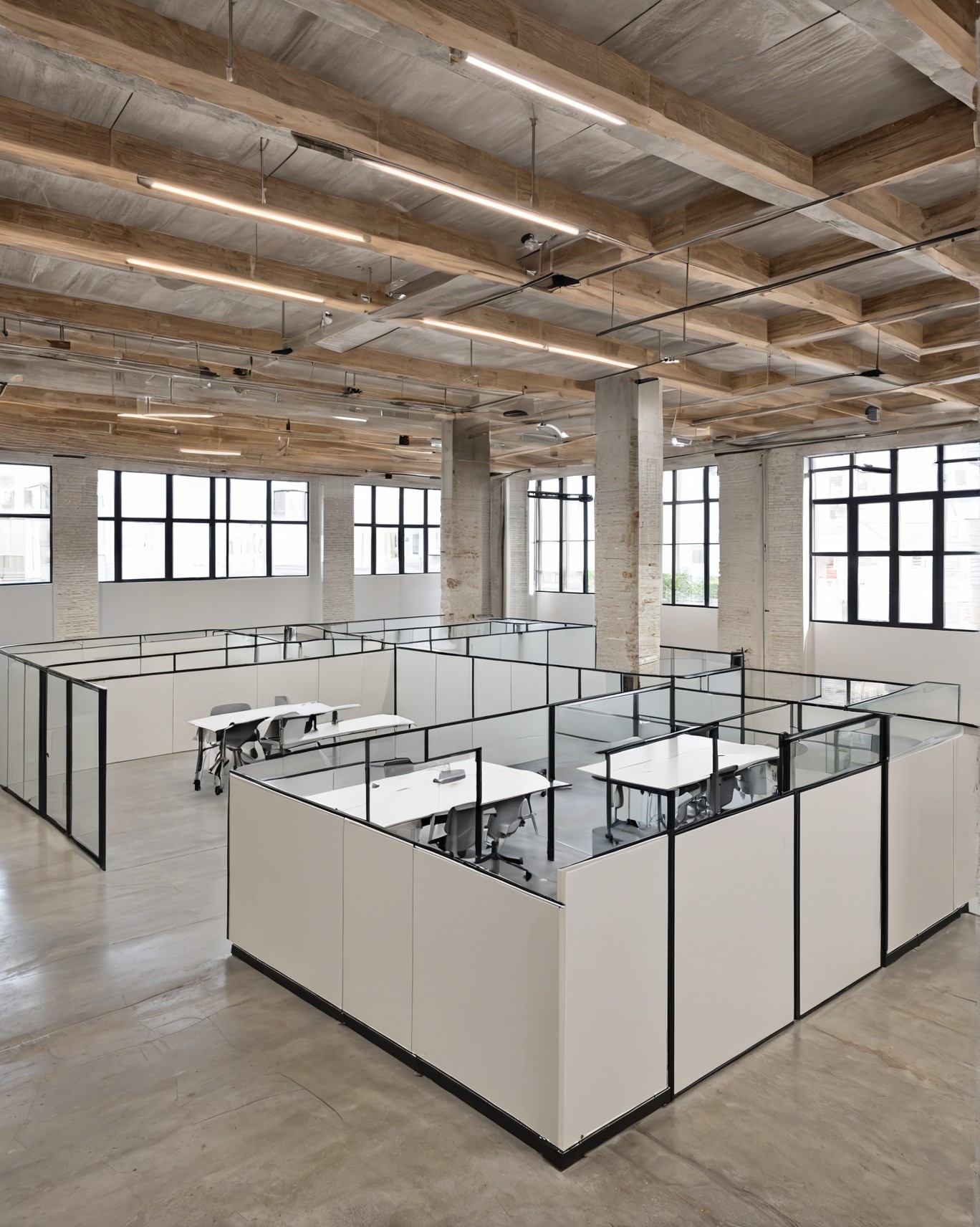 Breakout space with curved ceiling detail, wall art, and soft lighting for casual ideation moments